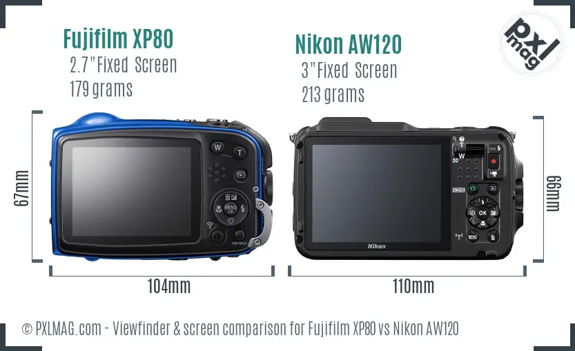 Fujifilm XP80 vs Nikon AW120 Screen and Viewfinder comparison