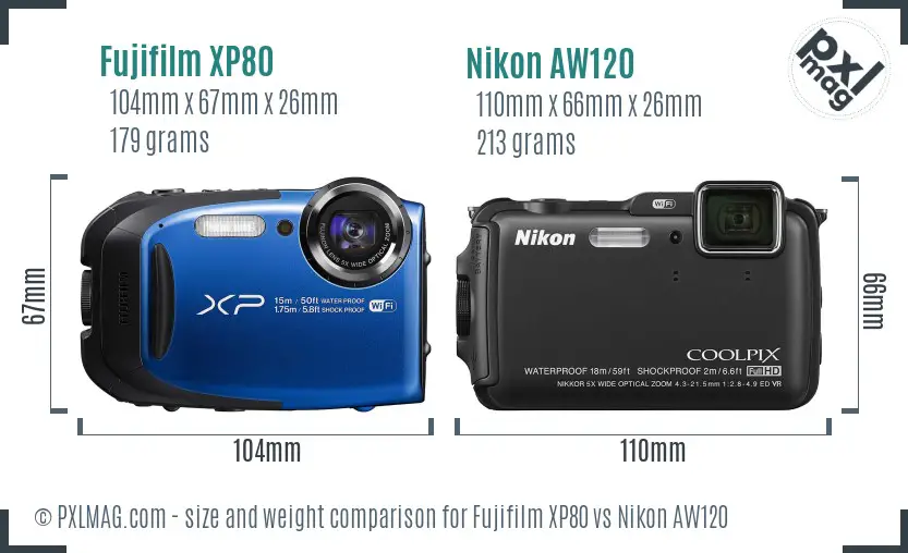 Fujifilm XP80 vs Nikon AW120 size comparison