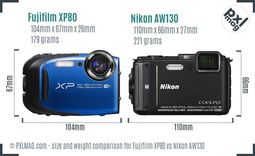 Fujifilm XP80 vs Nikon AW130 size comparison