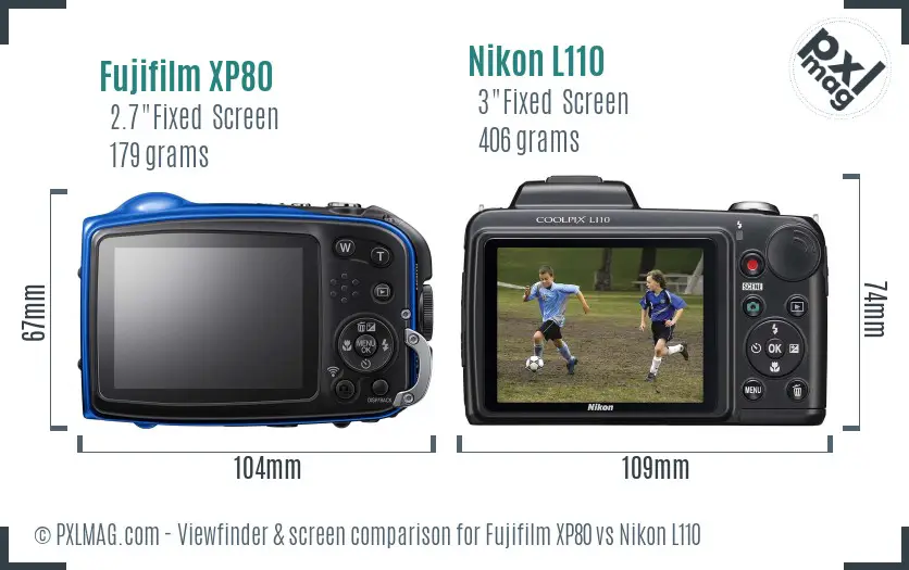 Fujifilm XP80 vs Nikon L110 Screen and Viewfinder comparison