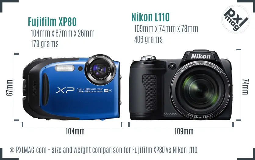 Fujifilm XP80 vs Nikon L110 size comparison
