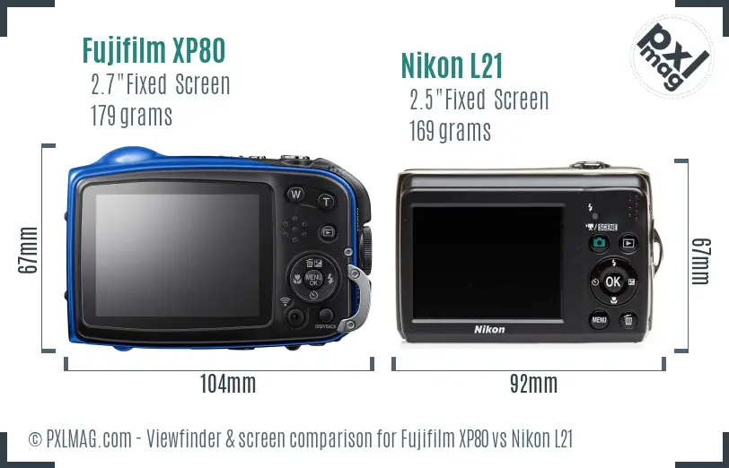 Fujifilm XP80 vs Nikon L21 Screen and Viewfinder comparison Fujifilm XP80 vs Nikon L21 Screen and Viewfinder comparison