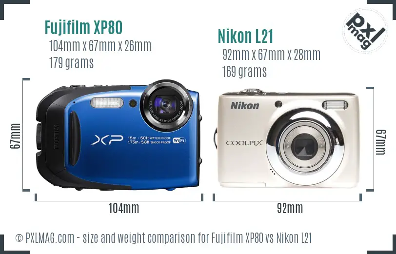 Fujifilm XP80 vs Nikon L21 size comparison Fujifilm XP80 vs Nikon L21 size comparison