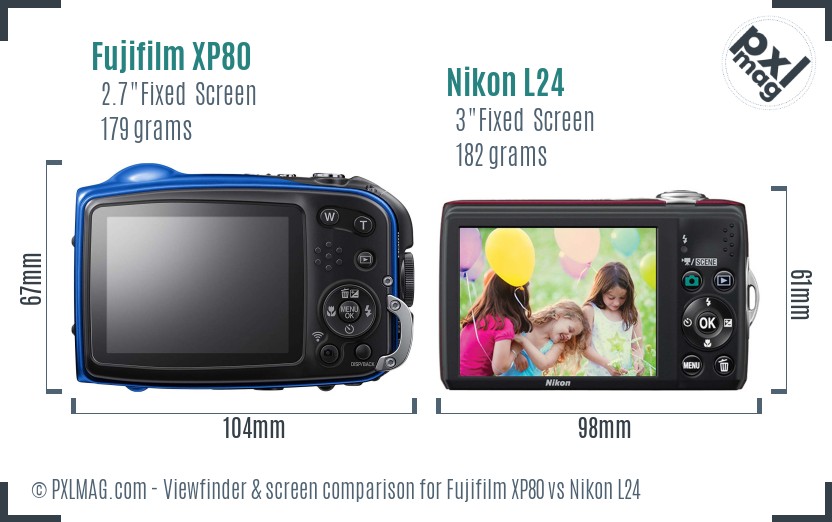 Fujifilm XP80 vs Nikon L24 Screen and Viewfinder comparison