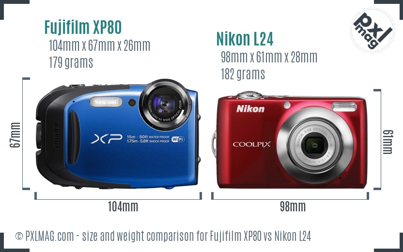 Fujifilm XP80 vs Nikon L24 size comparison