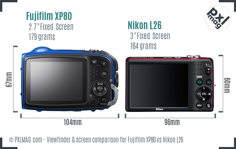 Fujifilm XP80 vs Nikon L26 Screen and Viewfinder comparison