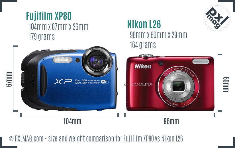 Fujifilm XP80 vs Nikon L26 size comparison