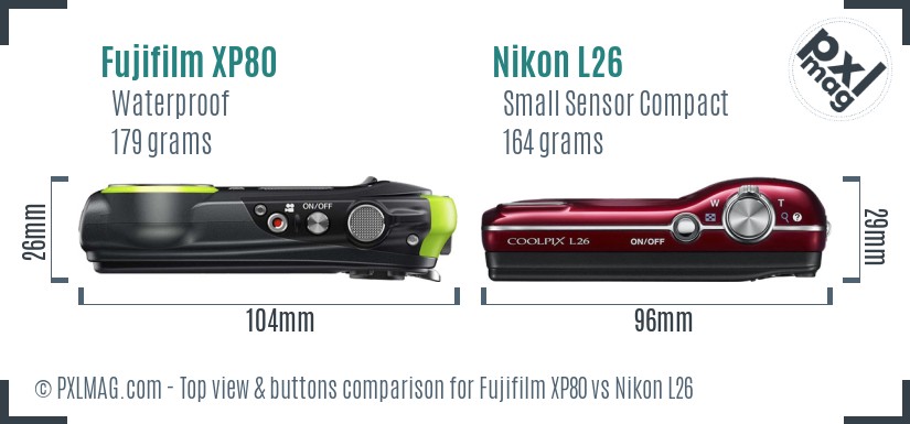 Fujifilm XP80 vs Nikon L26 top view buttons comparison