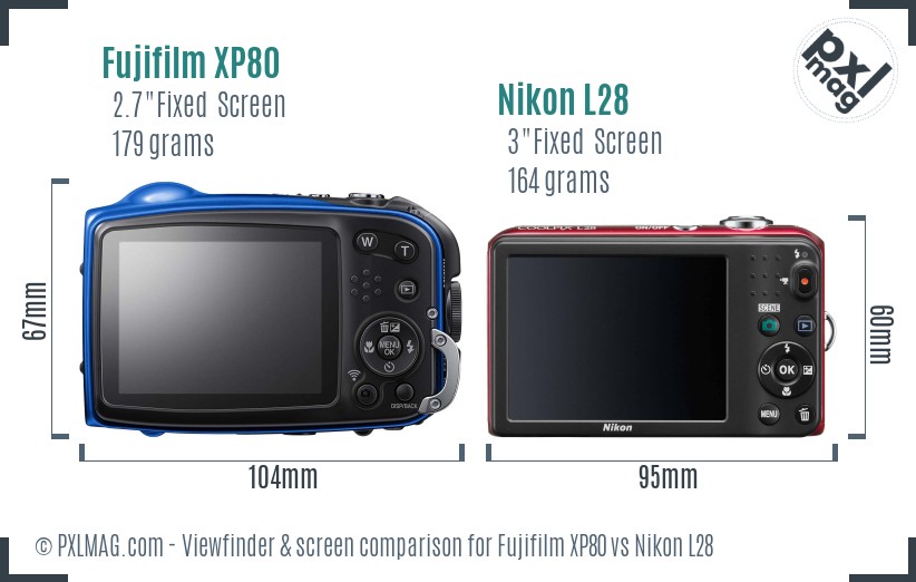 Fujifilm XP80 vs Nikon L28 Screen and Viewfinder comparison