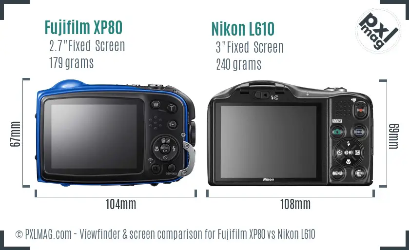 Fujifilm XP80 vs Nikon L610 Screen and Viewfinder comparison