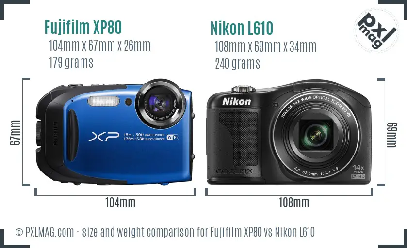 Fujifilm XP80 vs Nikon L610 size comparison