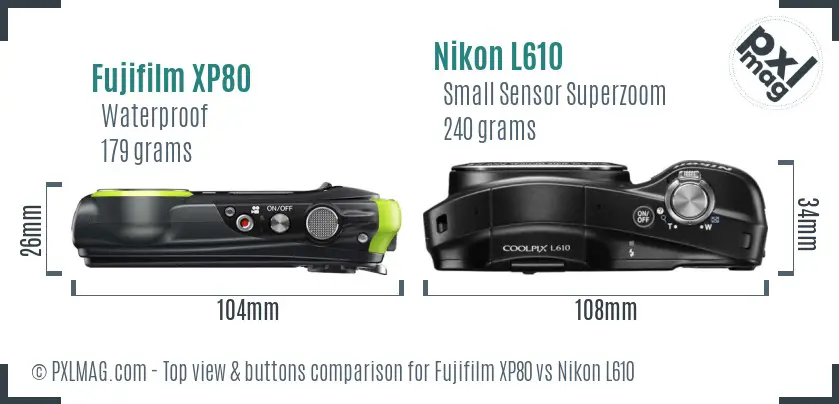 Fujifilm XP80 vs Nikon L610 top view buttons comparison