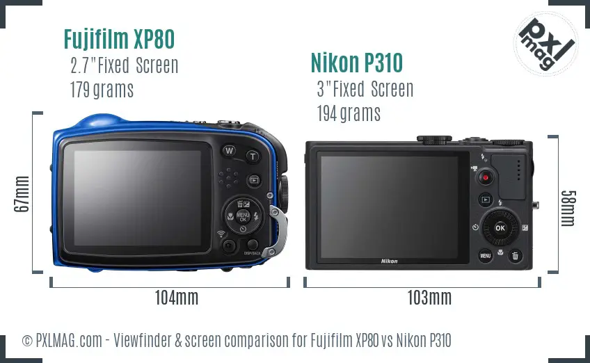 Fujifilm XP80 vs Nikon P310 Screen and Viewfinder comparison