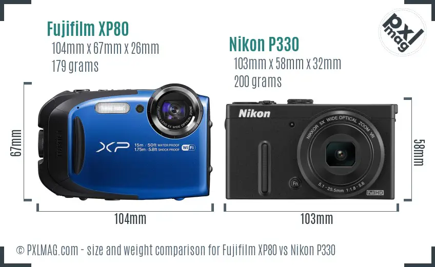 Fujifilm XP80 vs Nikon P330 size comparison