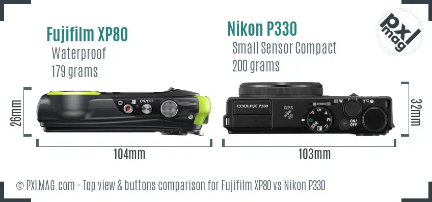 Fujifilm XP80 vs Nikon P330 top view buttons comparison