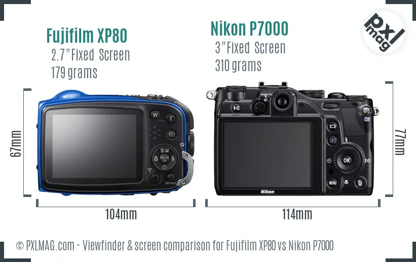 Fujifilm XP80 vs Nikon P7000 Screen and Viewfinder comparison