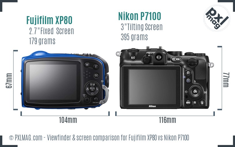 Fujifilm XP80 vs Nikon P7100 Screen and Viewfinder comparison