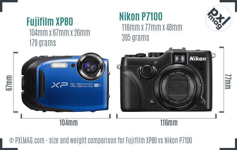 Fujifilm XP80 vs Nikon P7100 size comparison