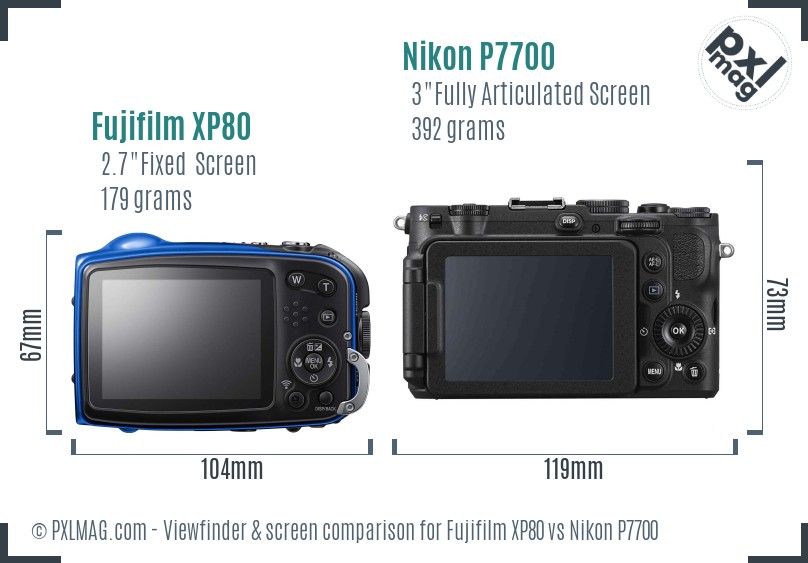 Fujifilm XP80 vs Nikon P7700 Screen and Viewfinder comparison