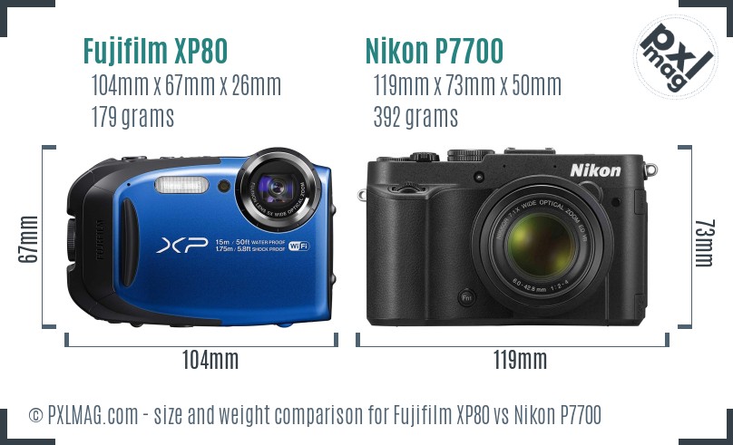 Fujifilm XP80 vs Nikon P7700 size comparison