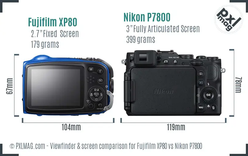 Fujifilm XP80 vs Nikon P7800 Screen and Viewfinder comparison