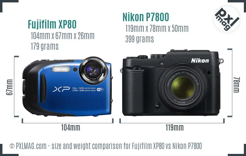 Fujifilm XP80 vs Nikon P7800 size comparison