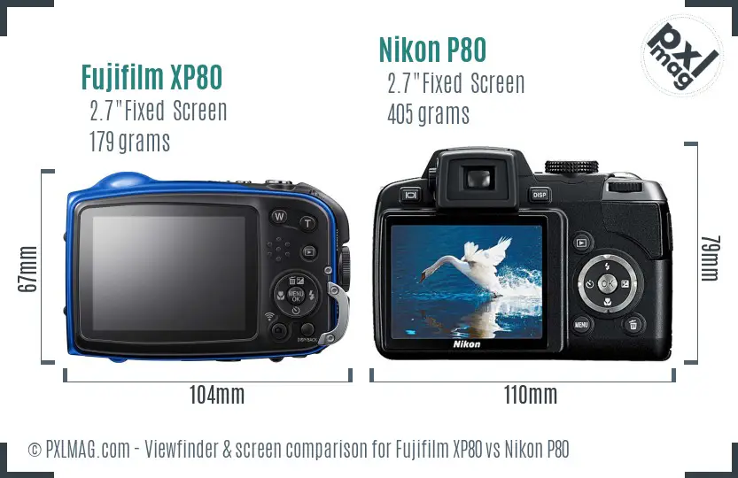 Fujifilm XP80 vs Nikon P80 Screen and Viewfinder comparison