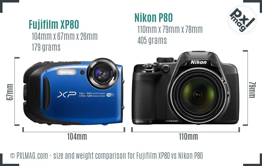Fujifilm XP80 vs Nikon P80 size comparison