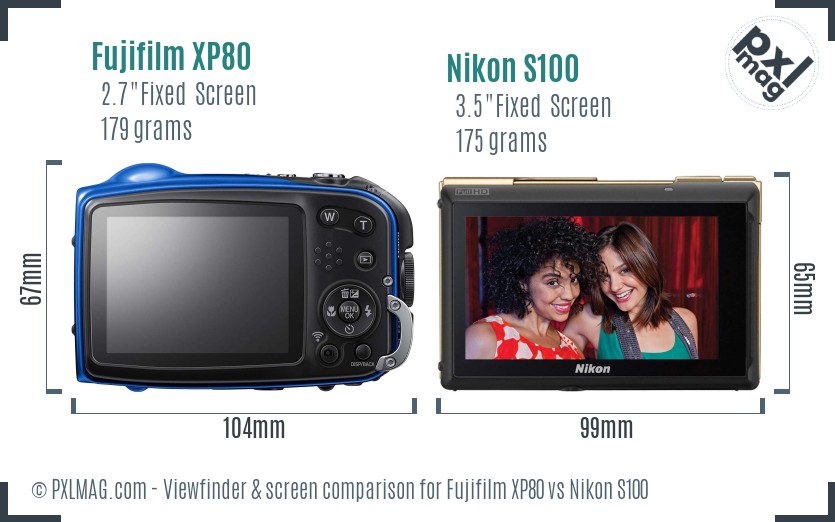Fujifilm XP80 vs Nikon S100 Screen and Viewfinder comparison