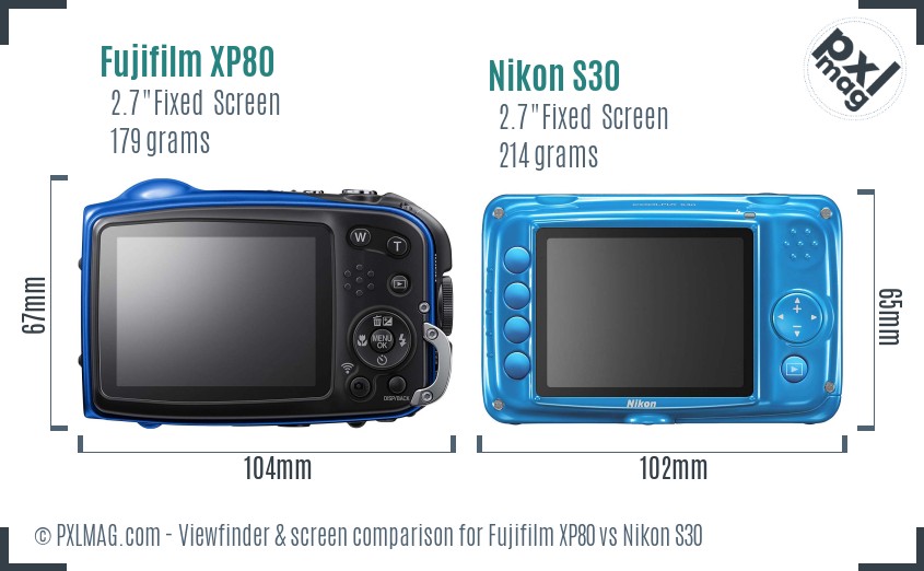 Fujifilm XP80 vs Nikon S30 Screen and Viewfinder comparison