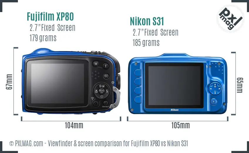 Fujifilm XP80 vs Nikon S31 Screen and Viewfinder comparison Fujifilm XP80 vs Nikon S31 Screen and Viewfinder comparison