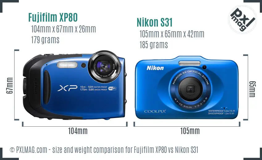 Fujifilm XP80 vs Nikon S31 size comparison Fujifilm XP80 vs Nikon S31 size comparison