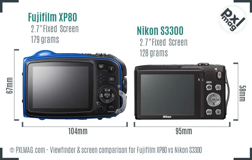 Fujifilm XP80 vs Nikon S3300 Screen and Viewfinder comparison