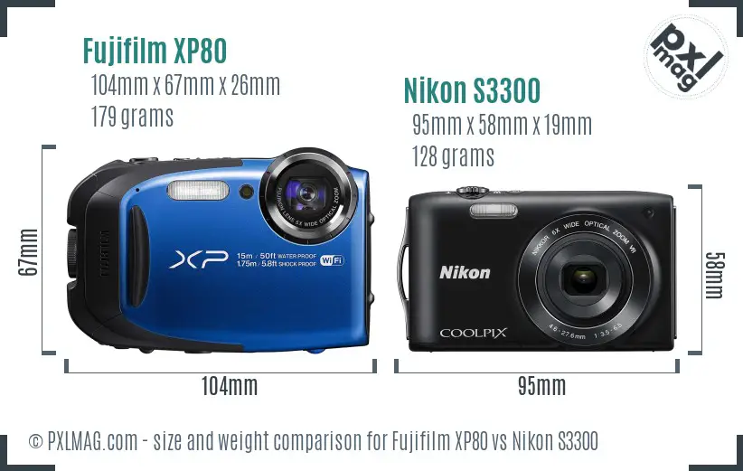 Fujifilm XP80 vs Nikon S3300 size comparison Fujifilm XP80 vs Nikon S3300 size comparison