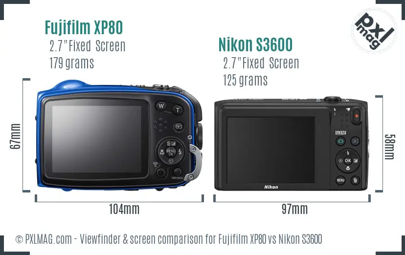 Fujifilm XP80 vs Nikon S3600 Screen and Viewfinder comparison