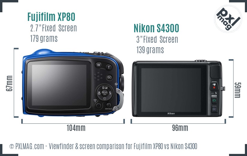 Fujifilm XP80 vs Nikon S4300 Screen and Viewfinder comparison