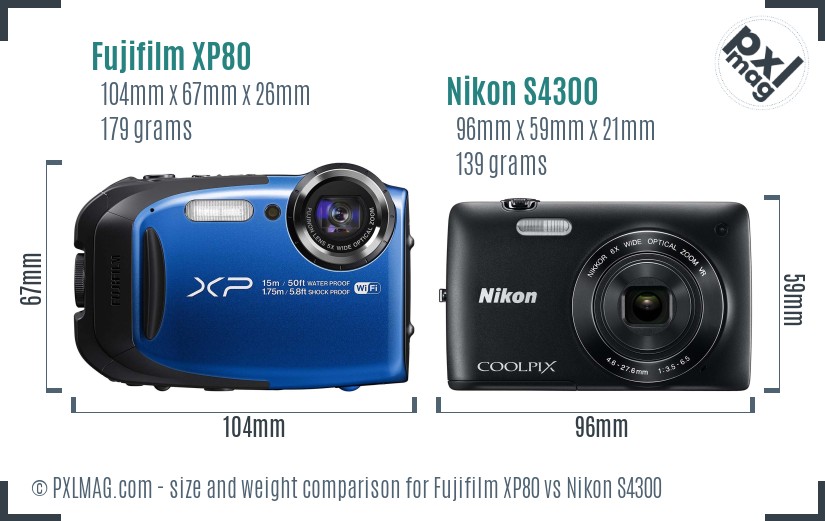 Fujifilm XP80 vs Nikon S4300 size comparison