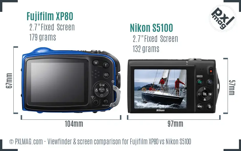 Fujifilm XP80 vs Nikon S5100 Screen and Viewfinder comparison