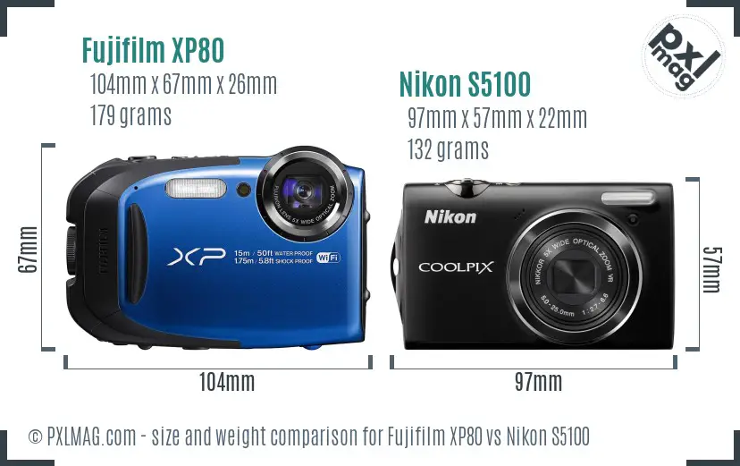 Fujifilm XP80 vs Nikon S5100 size comparison