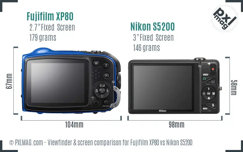 Fujifilm XP80 vs Nikon S5200 Screen and Viewfinder comparison