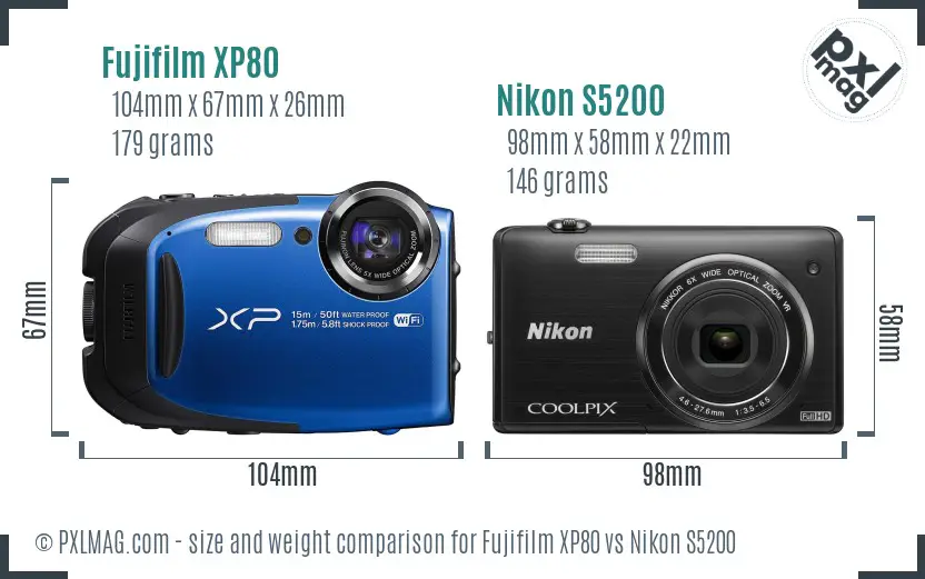 Fujifilm XP80 vs Nikon S5200 size comparison