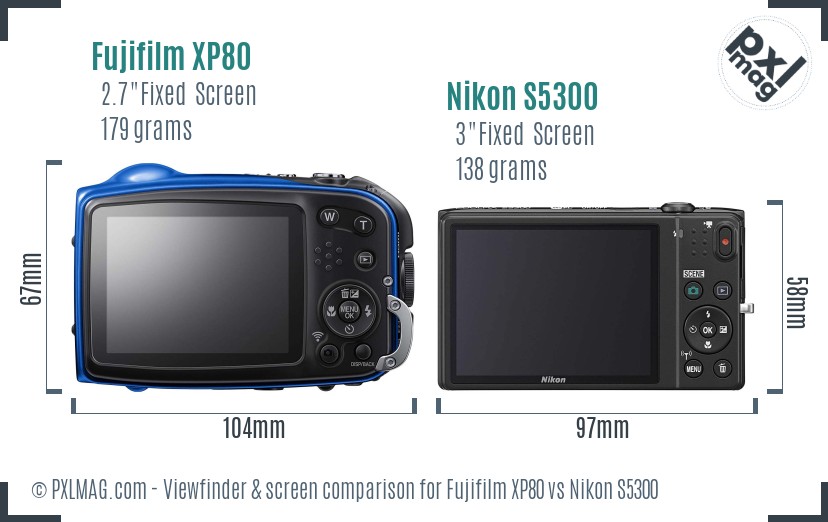 Fujifilm XP80 vs Nikon S5300 Screen and Viewfinder comparison
