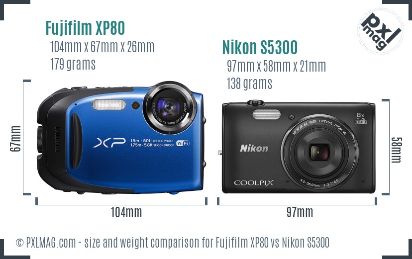 Fujifilm XP80 vs Nikon S5300 size comparison Fujifilm XP80 vs Nikon S5300 size comparison