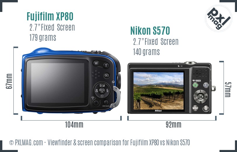 Fujifilm XP80 vs Nikon S570 Screen and Viewfinder comparison