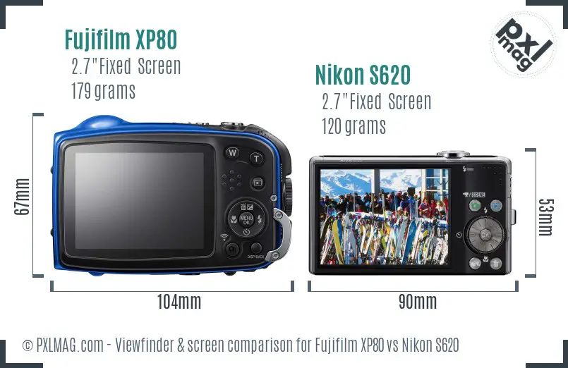 Fujifilm XP80 vs Nikon S620 Screen and Viewfinder comparison