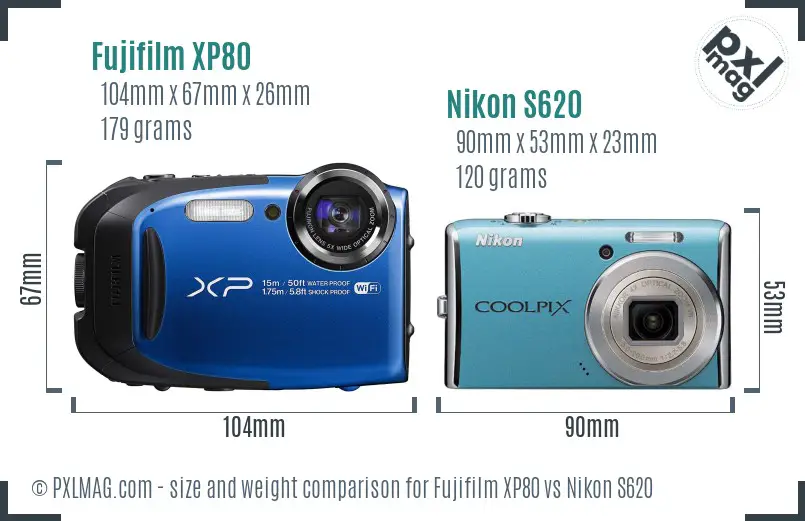 Fujifilm XP80 vs Nikon S620 size comparison