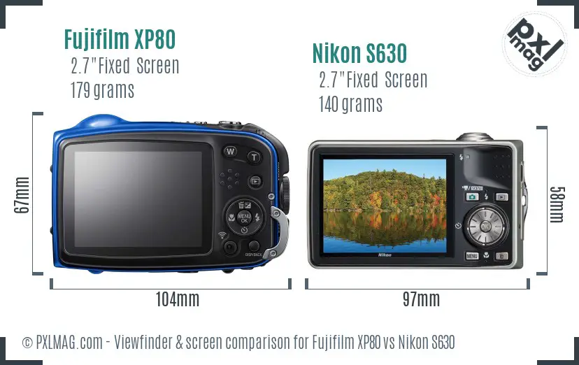 Fujifilm XP80 vs Nikon S630 Screen and Viewfinder comparison