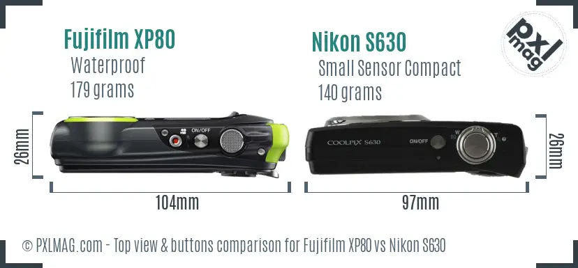 Fujifilm XP80 vs Nikon S630 top view buttons comparison
