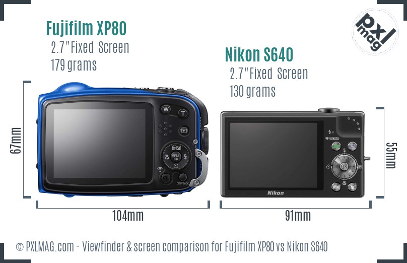 Fujifilm XP80 vs Nikon S640 Screen and Viewfinder comparison