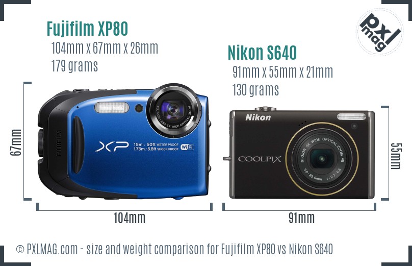 Fujifilm XP80 vs Nikon S640 size comparison Fujifilm XP80 vs Nikon S640 size comparison